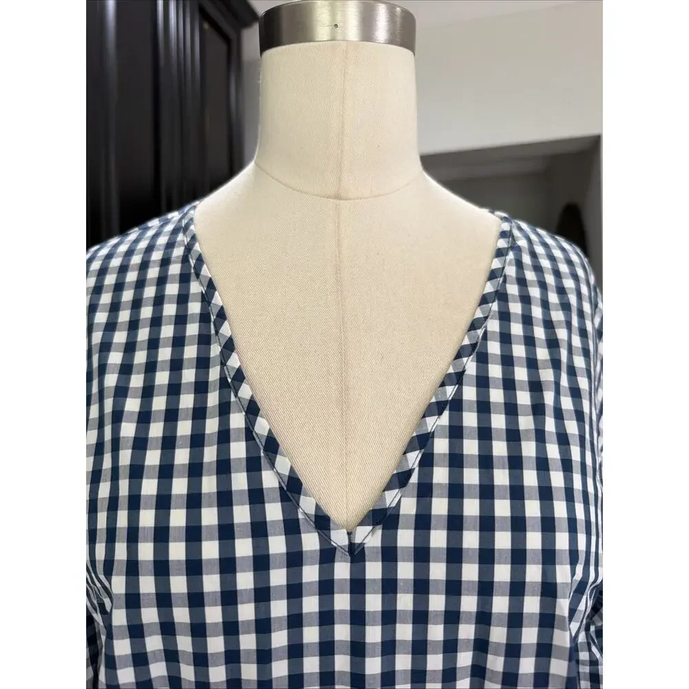 J.Crew Universal Standard Blue White Gingham V-Neck Shirt Women's Small
